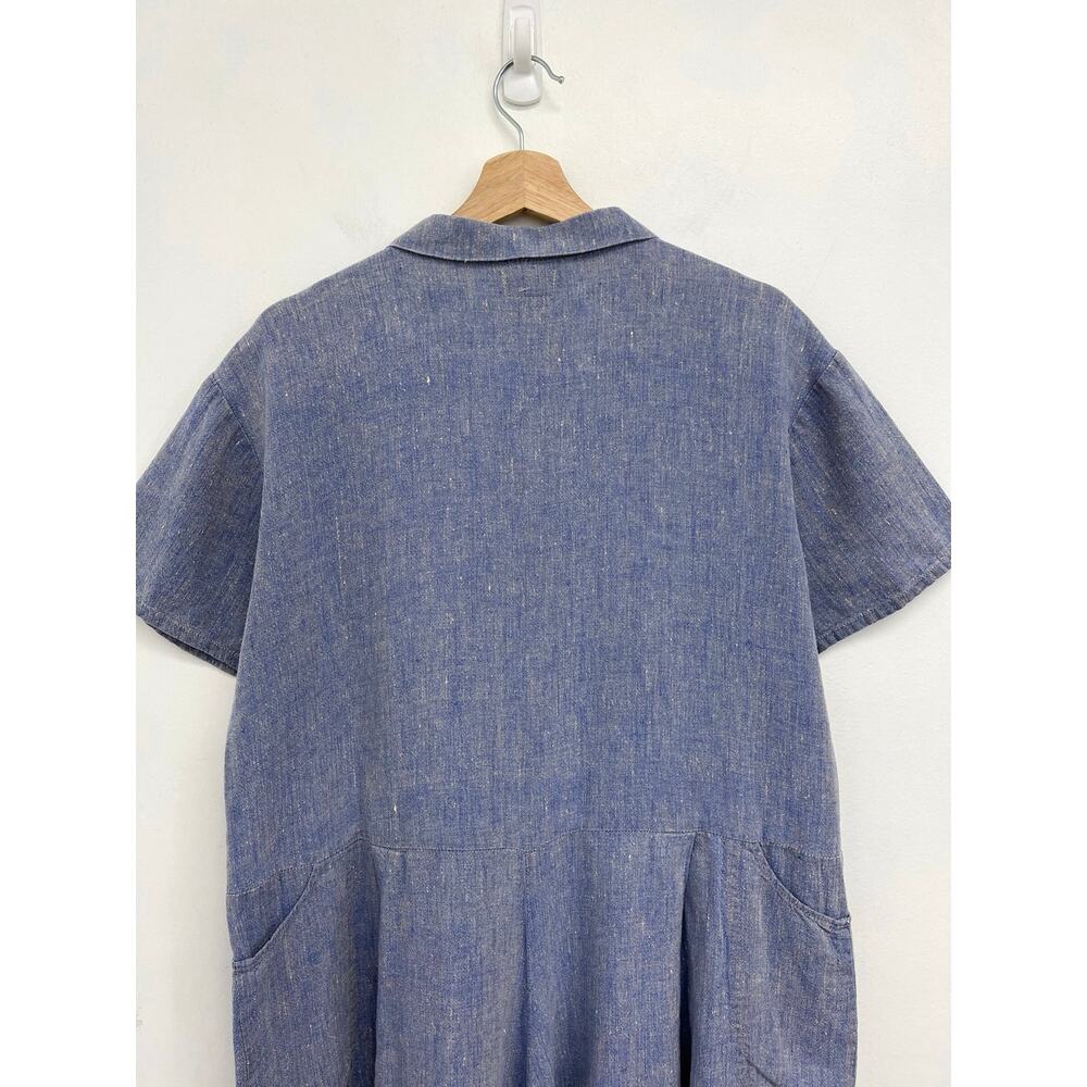 Vintage Flax Linen Romper Button-Front Oversized Coastal Collared Relaxed Small - Picture 5 of 12